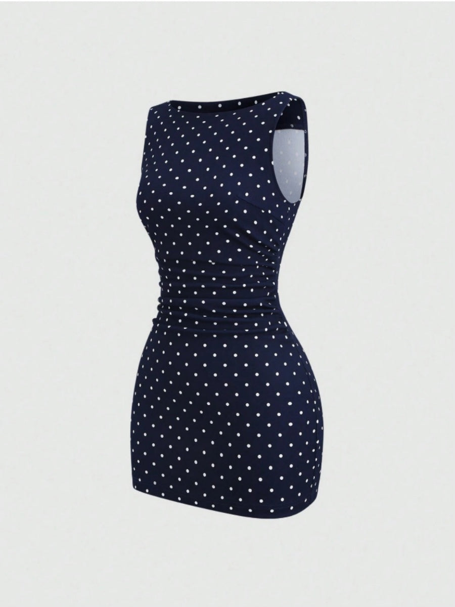 Polka Dots Sleeveless Waist Hip-hugging Mini&Short Dresses