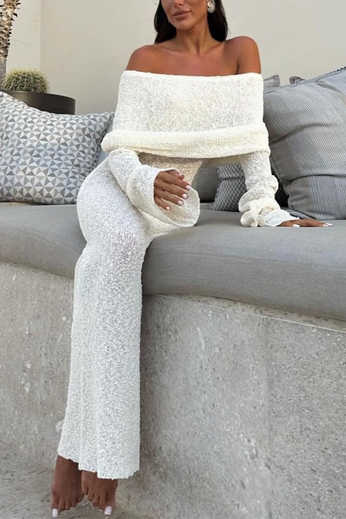 Off Shoulder Hollow-out Knit Stretchy Maxi Dress