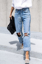 Straight Leg Ripped Boyfriend Jeans