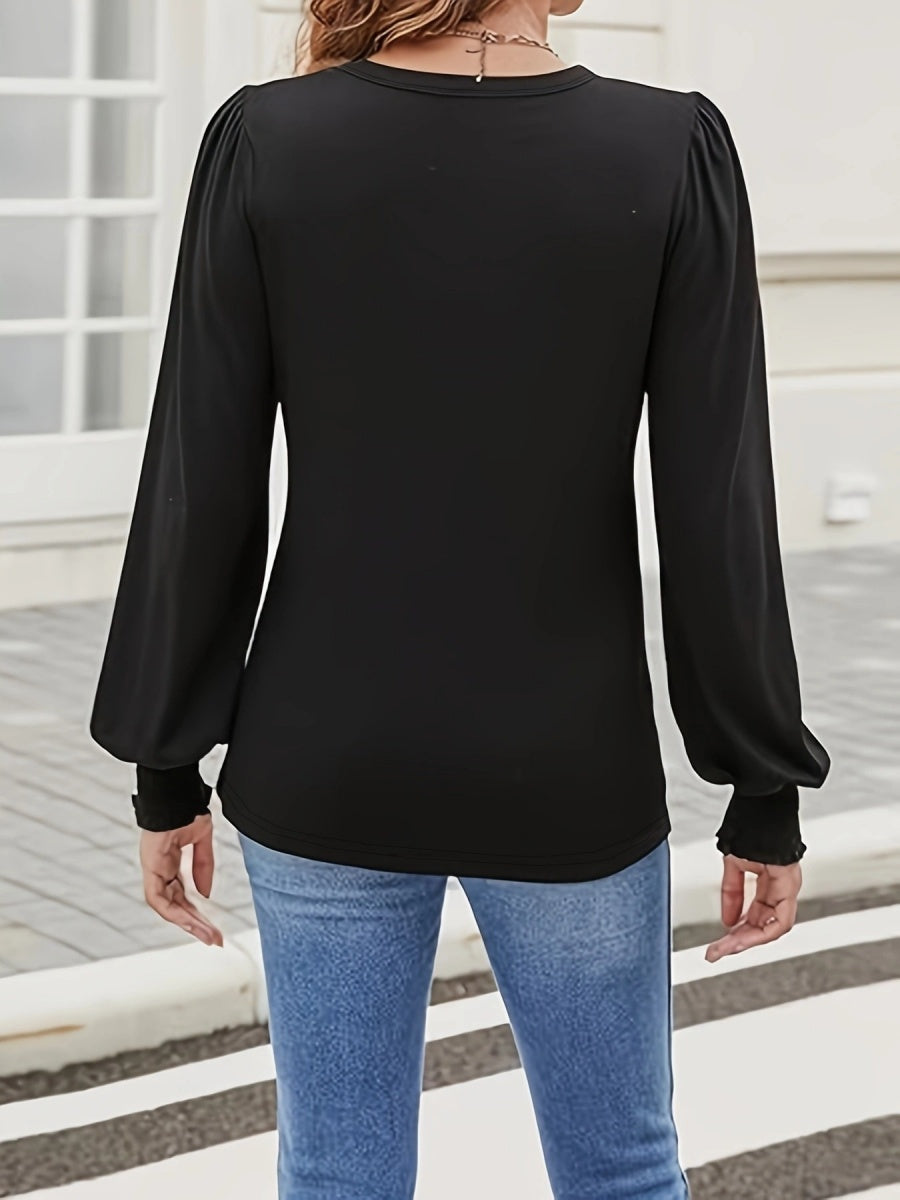 Crew Neck Metal Buckle Balloon Sleeve Long Sleeve Grace T-shirts Shirts