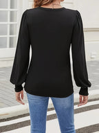Crew Neck Metal Buckle Balloon Sleeve Long Sleeve Grace T-shirts Shirts