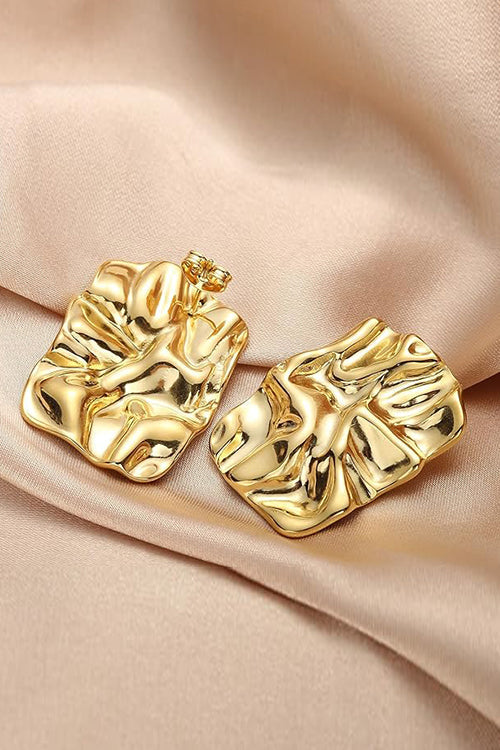 Textured Gold Rectangle Stud Earrings
