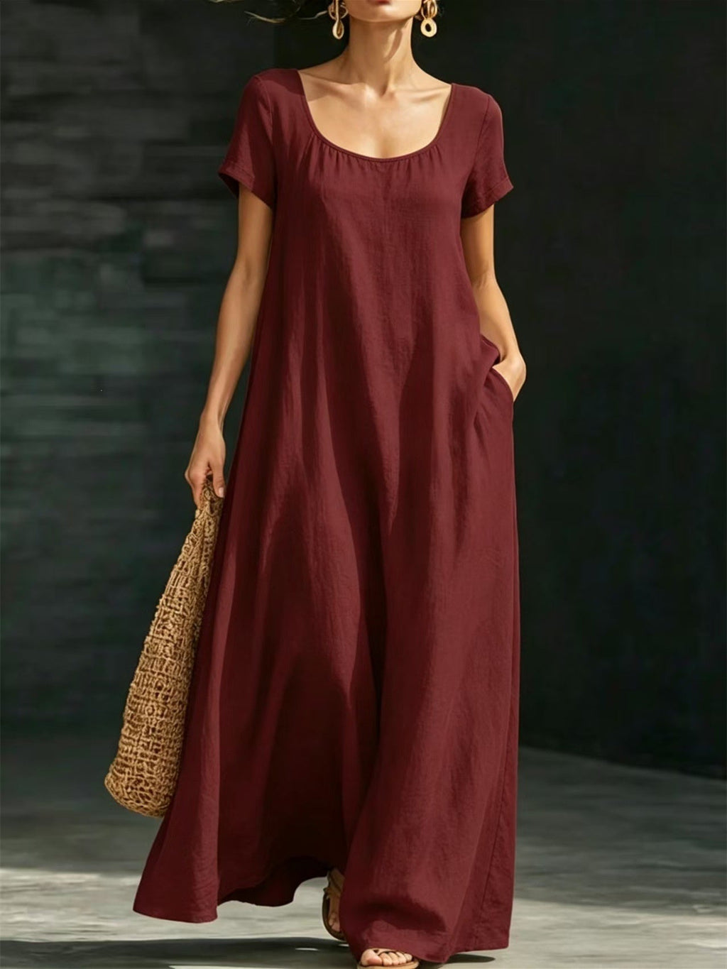 Solid Color Midi Dress