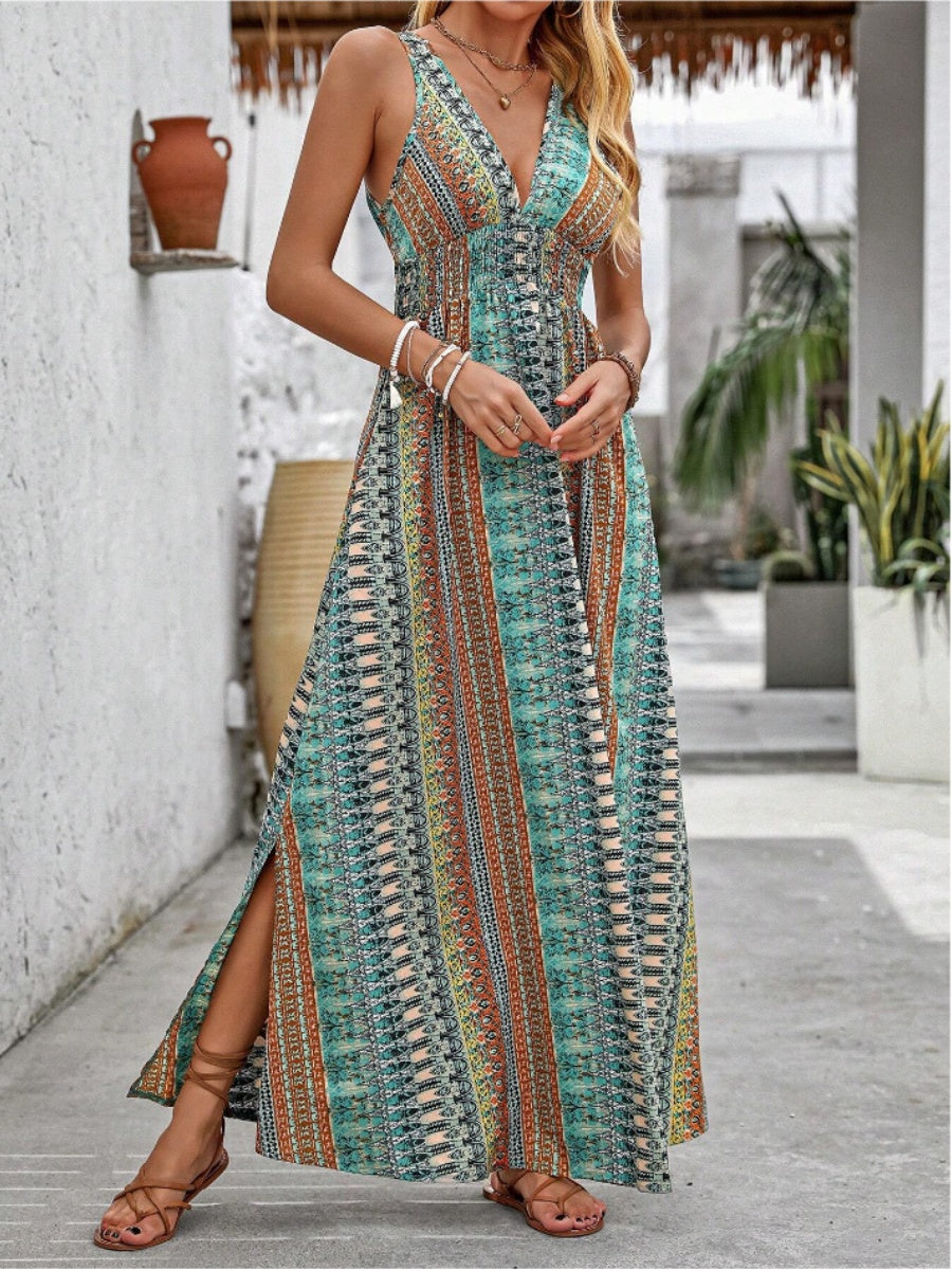 Deep V Sleeveless Backless Beach Smock Vacation And Leisure Maxi Dresses