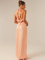 Satin V-neck Halter Neck Backless Strappy Maxi Dresses