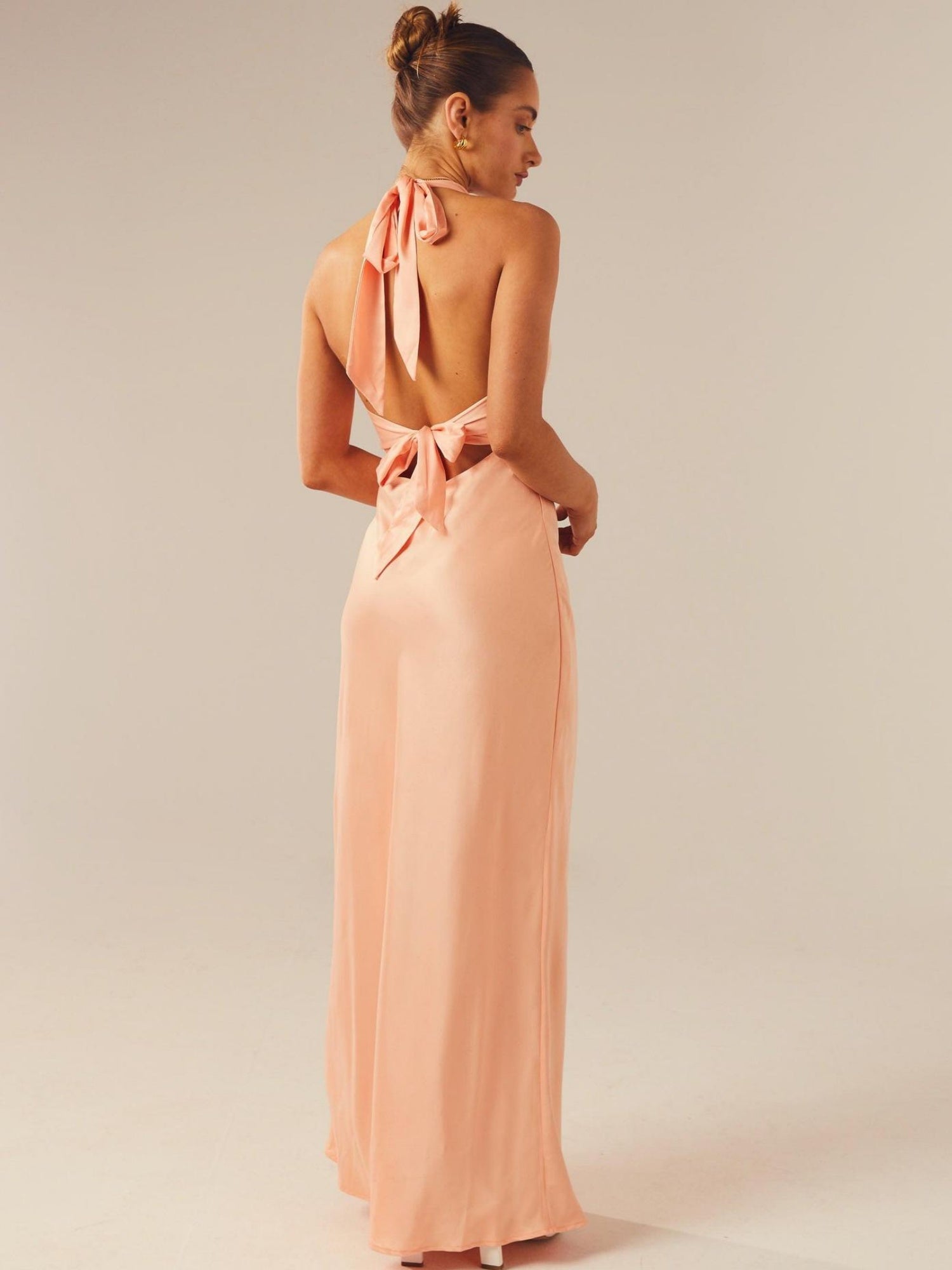 Satin V-neck Halter Neck Backless Strappy Maxi Dresses