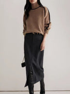 Color-blocked Stripes Splicing Half Turtleneck Sweaters
