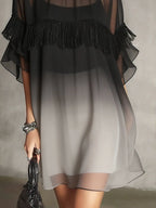 European And American Style Short-sleeved Mini Dress With Ruffled Trim