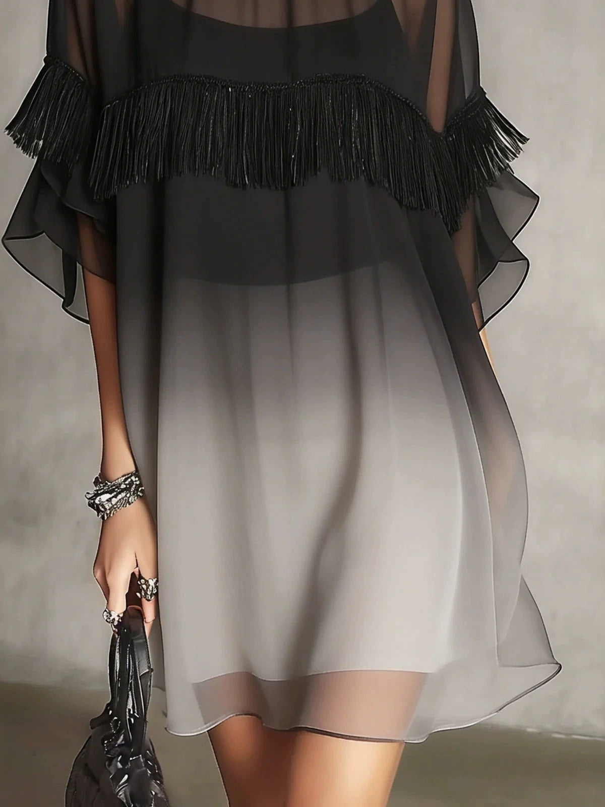 European And American Style Short-sleeved Mini Dress With Ruffled Trim