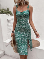 Floral Camisoles Bandage Temperament Slit Sexy Vacation And Leisure Maxi Dresses