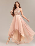 Halter Sequins Mesh Irregular Hem Formal Dress Maxi Dresses