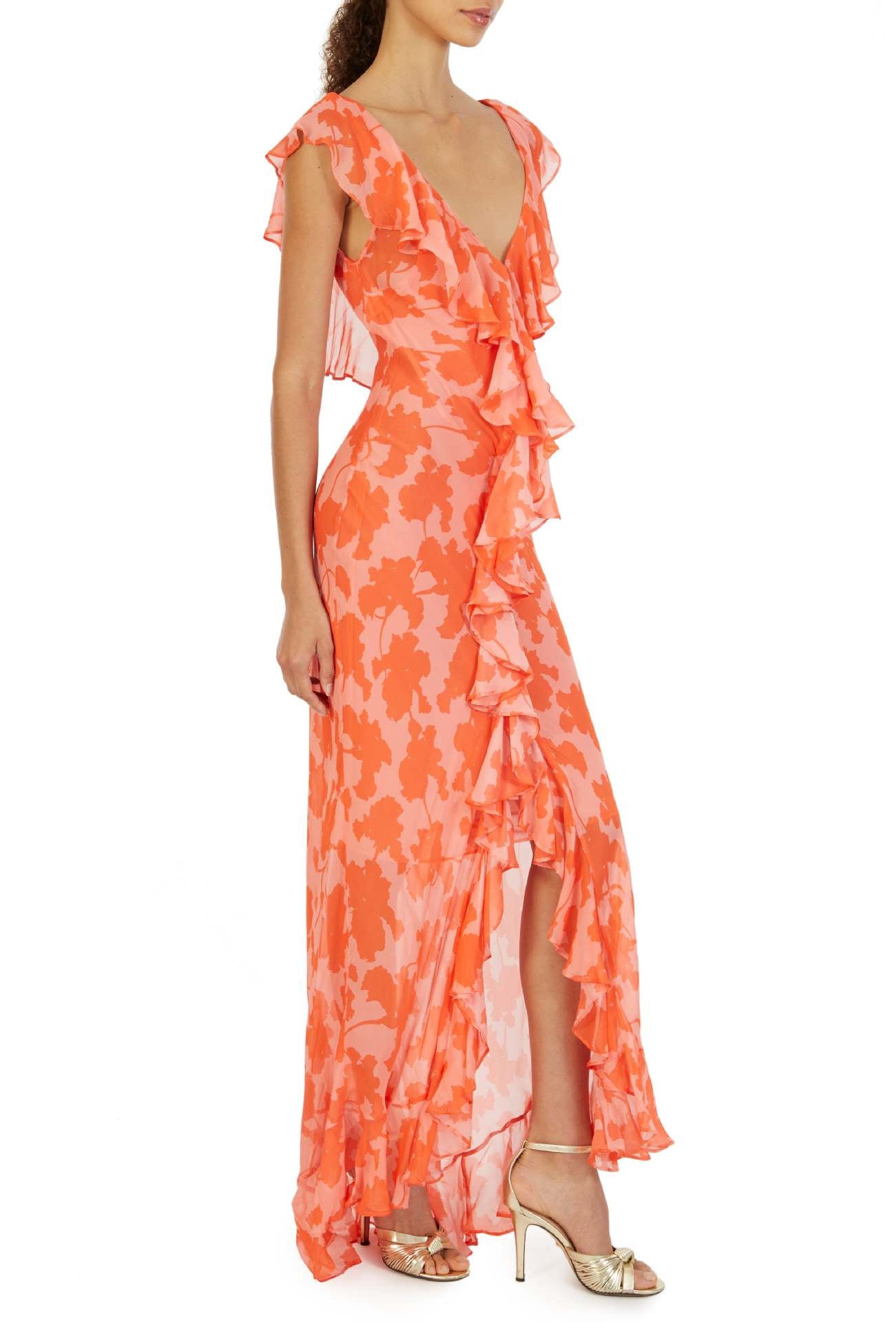 Ruffle High Slit V-neck Perspective Formal Dress Maxi Dresses