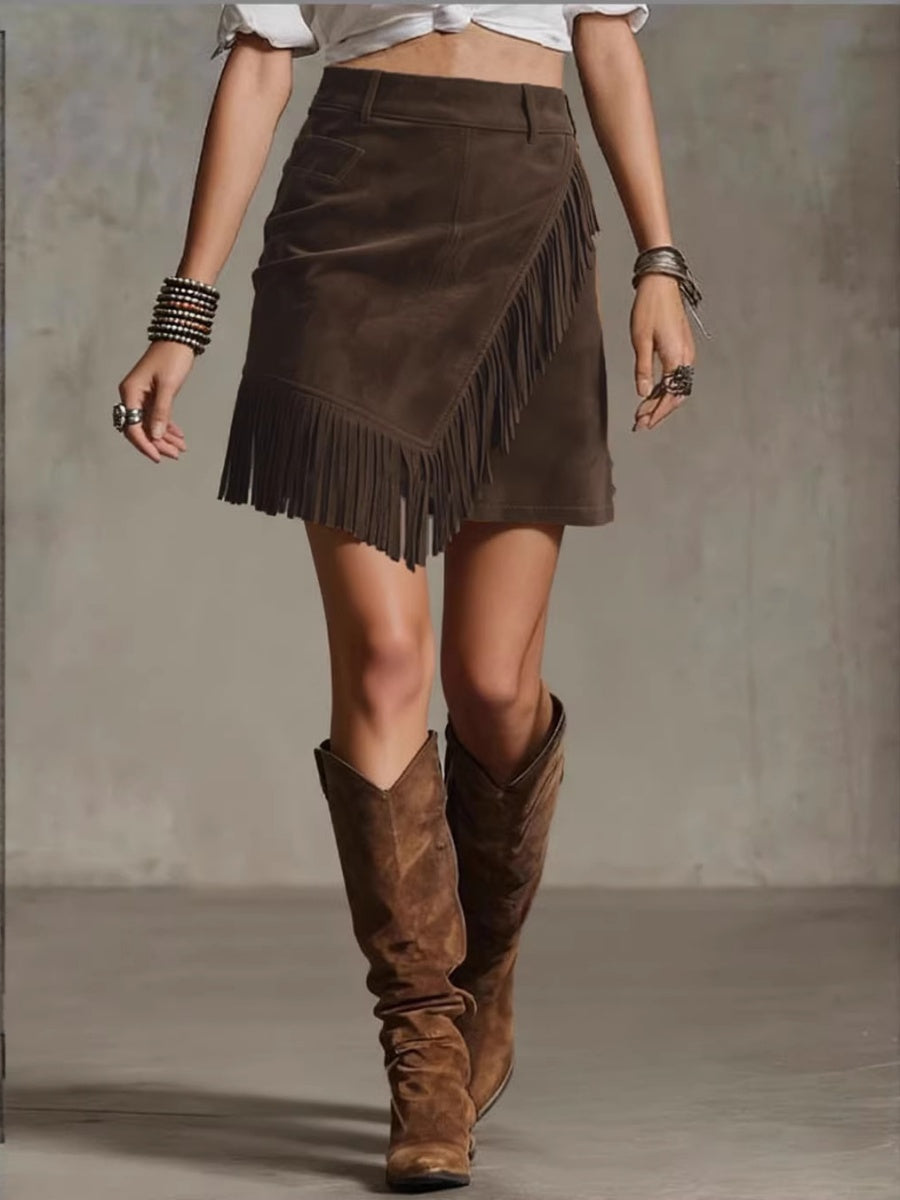 Temperament Grace Commuting Suede Tassel Skirts