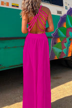 Solid Criss Cross Backless Maxi Cami Dress