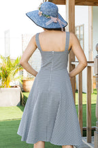 Sweetheart Neck Gingham Check Lace-Up Corset Waist A-Line Midi Dress