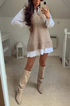 V Neck Side Split Trendy Sweater Vest