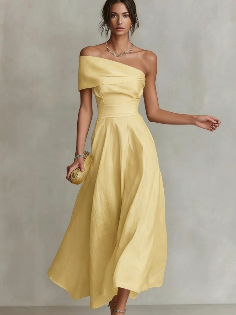 Waist Sloping Shoulders Backless Grace Midi Dresses