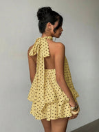 Halter Backless Lace Up Bud Polka Dots Mini&Short Dresses