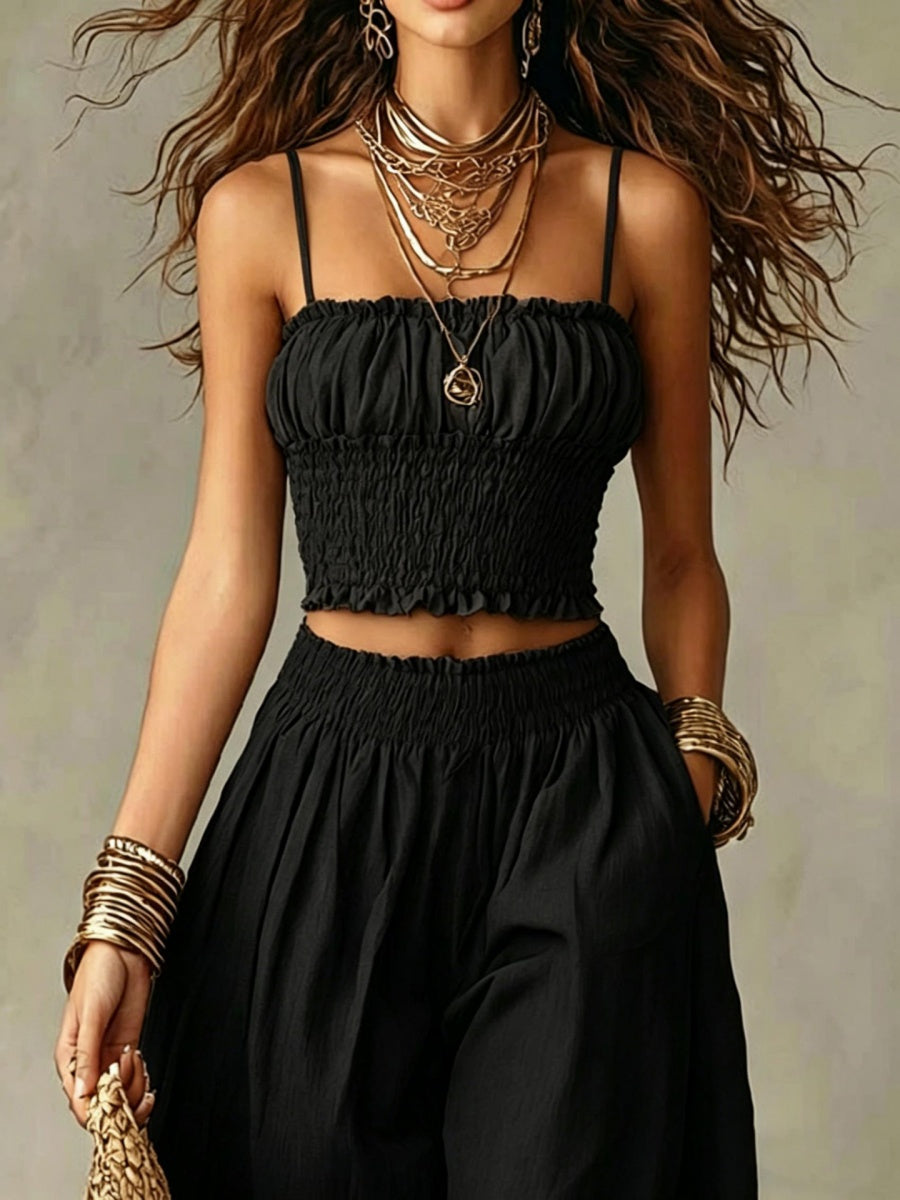 Bandeau Cropped Camisoles Lantern Pants Set 2-piece Sets