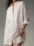 Solid Color Openwork Button-down Collar Shirt