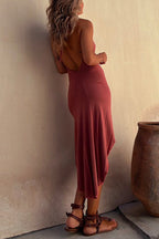 Halter Cowl Neck Backless High Low Hem Dress