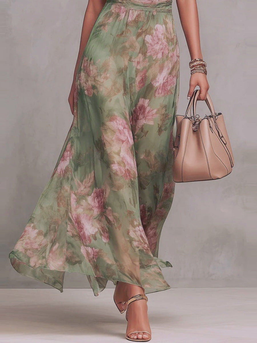 Floral Vacation Formal Dress Halter Maxi Dresses