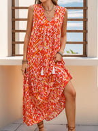 Printed Tassel V-neck Sleeveless Maxi Dresses