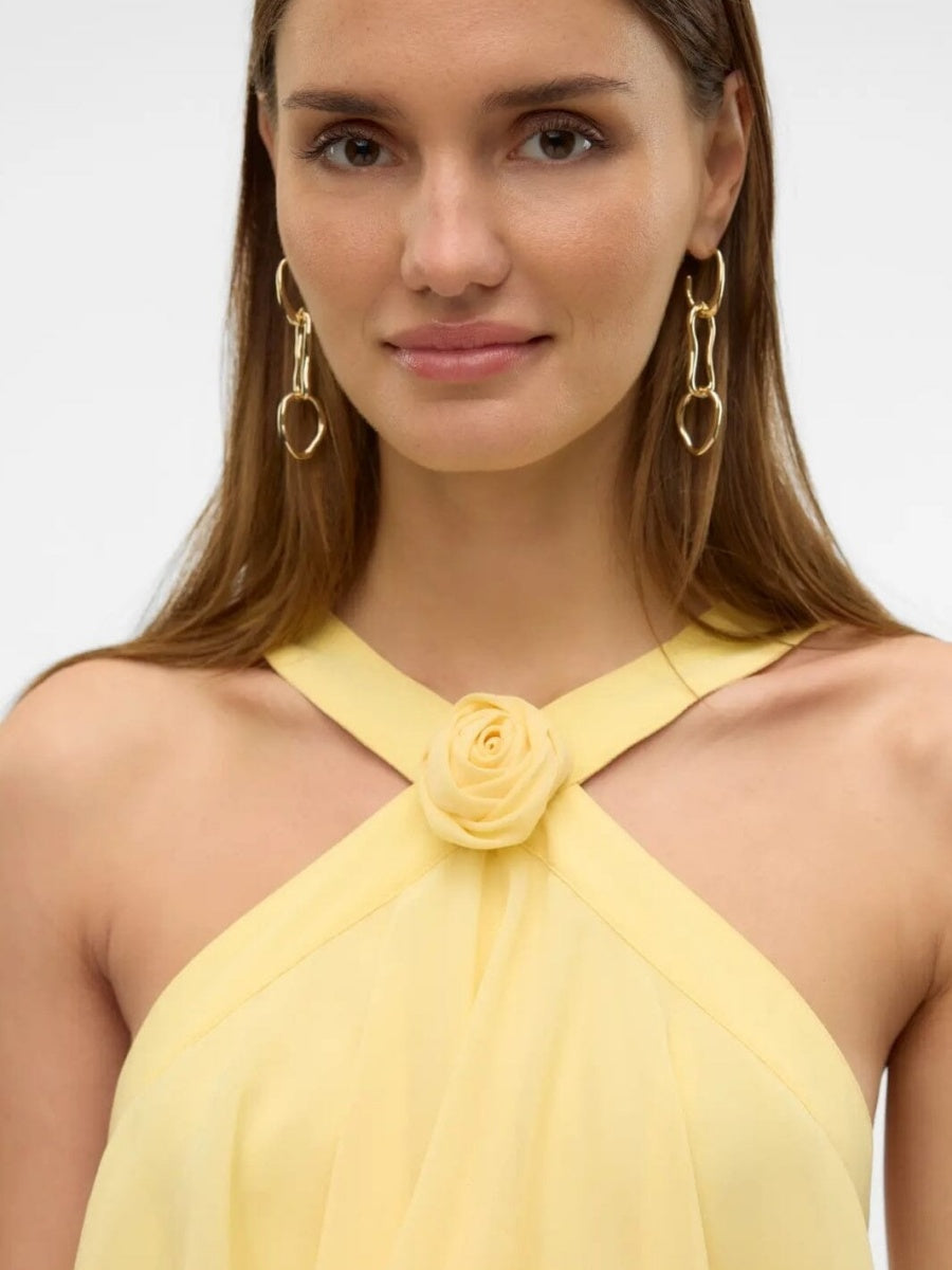 Halter Backless Cake Skirt Pink Yellow Maxi Dress