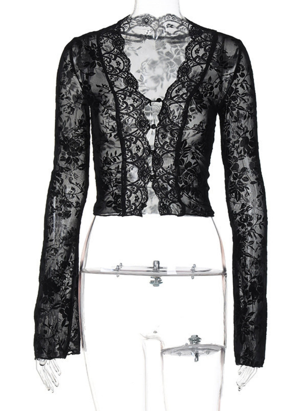 Leopard Print Mesh Lace Patchwork Long-sleeved T-shirt