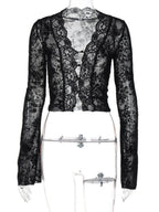 Leopard Print Mesh Lace Patchwork Long-sleeved T-shirt