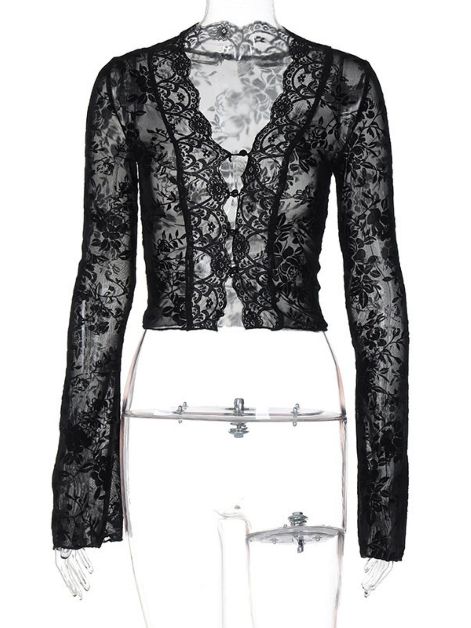Leopard Print Mesh Lace Patchwork Long-sleeved T-shirt