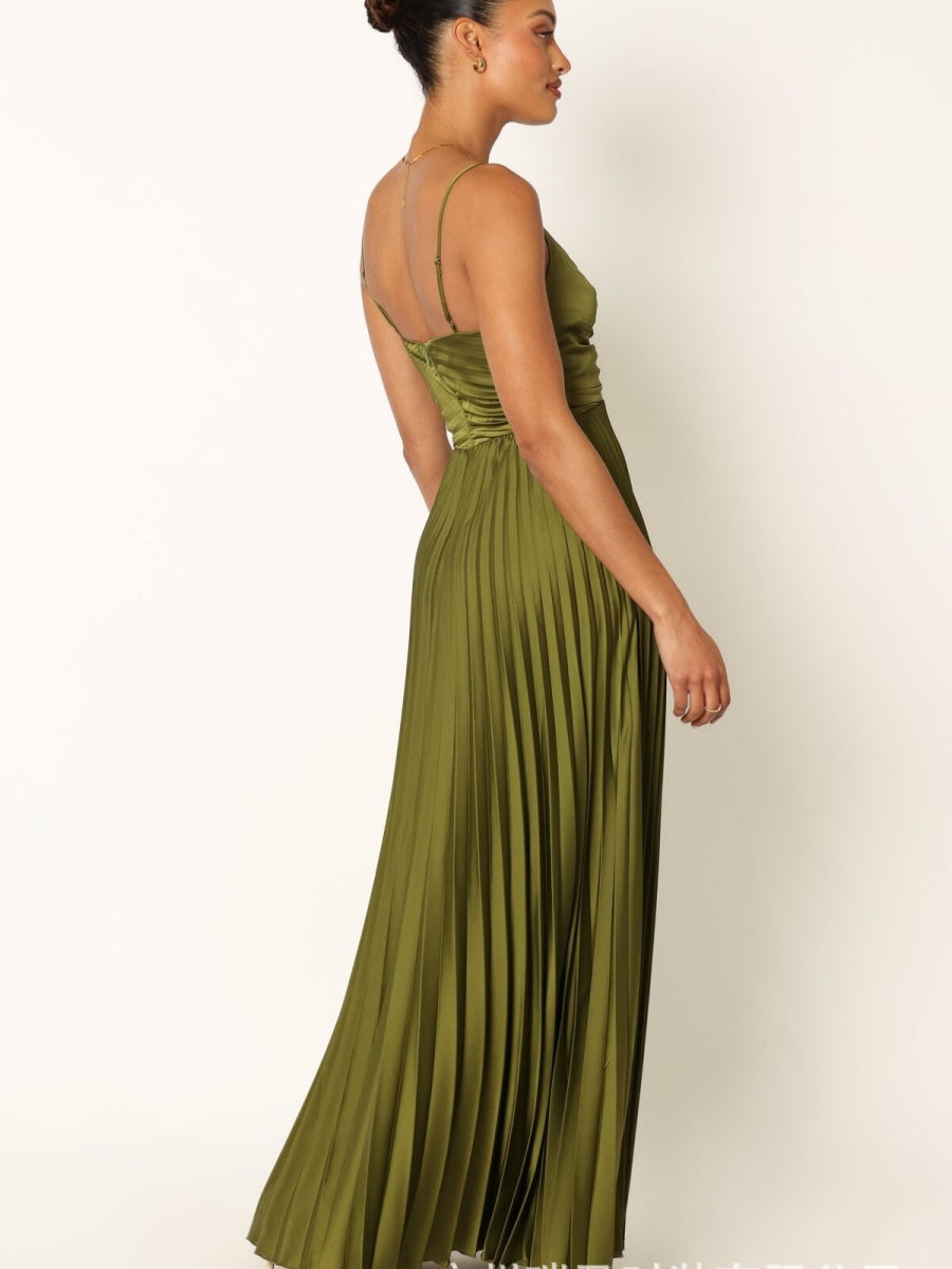 Camisoles Green Formal Dress Crimp Maxi Dresses