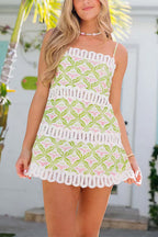 Hollow Out Splice Printed Mini Cami Dress