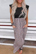 Ruffle Sleeve Leopard Splice Maxi Summer Dress