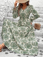 Floral Long Sleeve Square Collar Vacation And Leisure Maxi Dresses