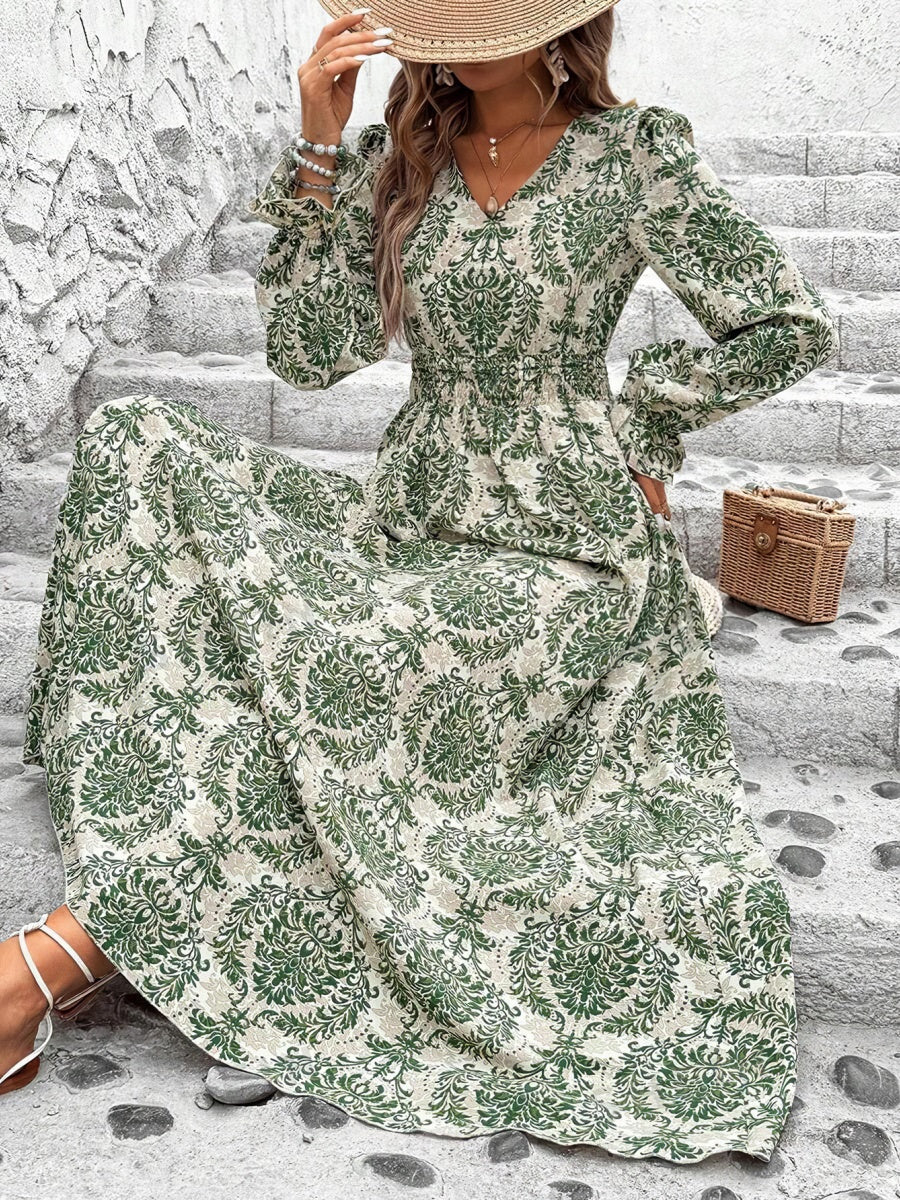 Floral Long Sleeve Square Collar Vacation And Leisure Maxi Dresses