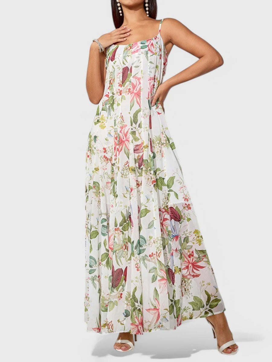Fresh And Elegant Floral Print Halter Top Maxi Dresses