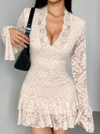 V-neck Lace Ruffle Mini&Short Dresses