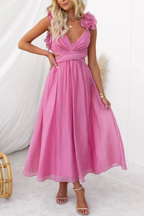 Back Lace-up Ruffle Trim Sleeveless Maxi Dress