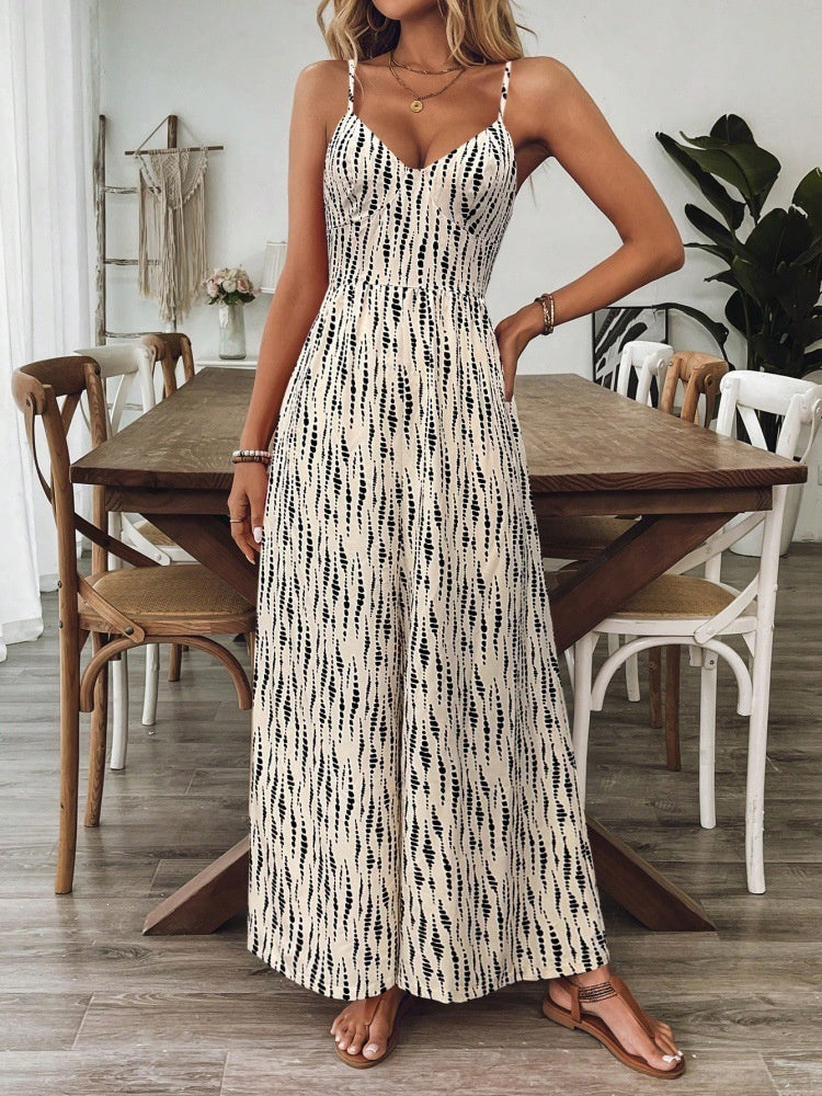 Retro Print Loose Jumpsuit