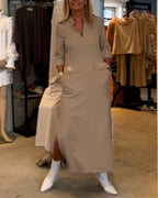 Scarlett Elevated Solid Color Slit Dress with 3/4 Sleeves Everyday Luxe Edit