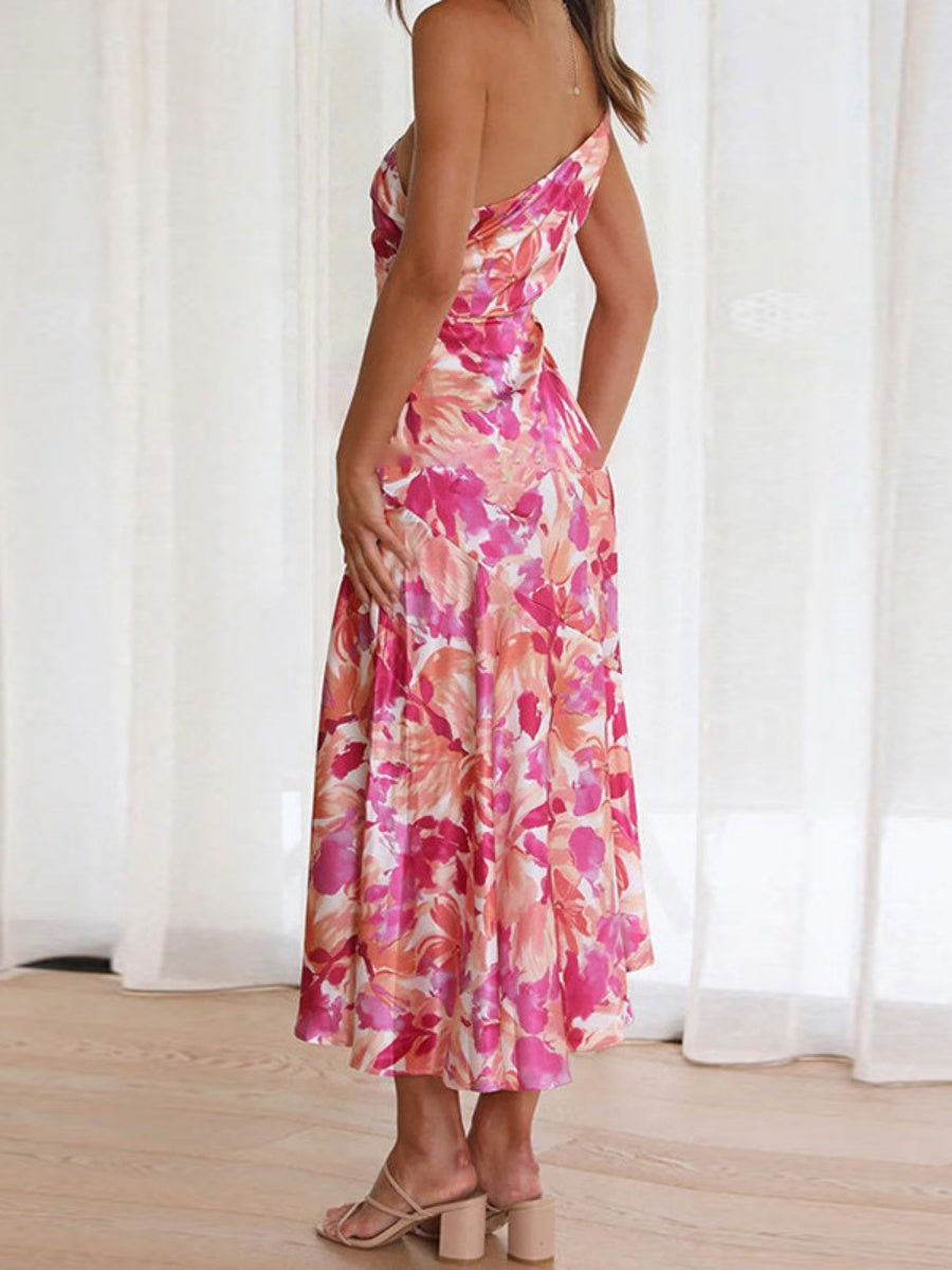 Sloping Shoulders Printed Temperament Fishtail Midi Dresses