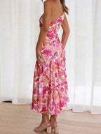 Sloping Shoulders Printed Temperament Fishtail Midi Dresses
