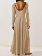 V-Neck Button Front Long Sleeve Side Slit Maxi Dress