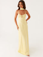 V-neck, Tie-up, Backless Satin Maxi Dress With A Resort Style