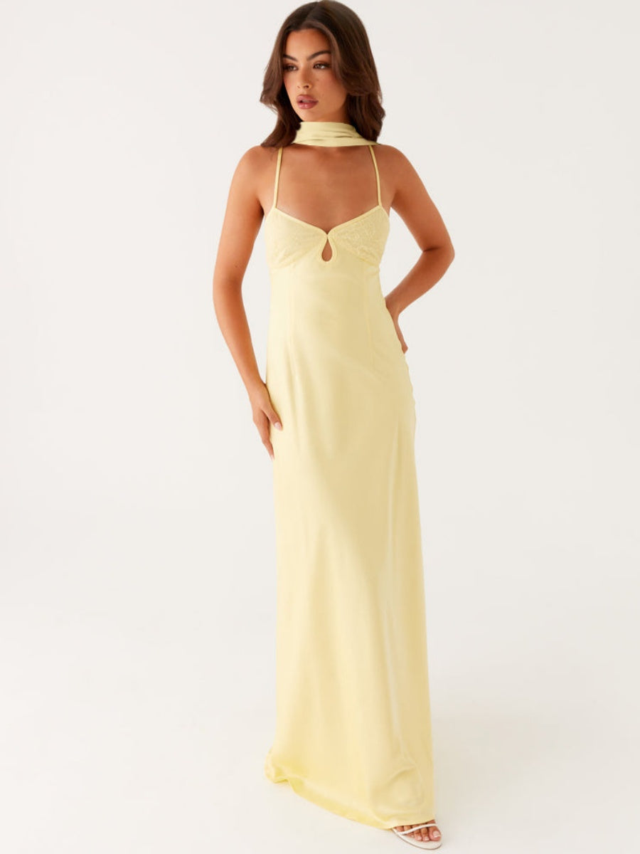 V-neck, Tie-up, Backless Satin Maxi Dress With A Resort Style