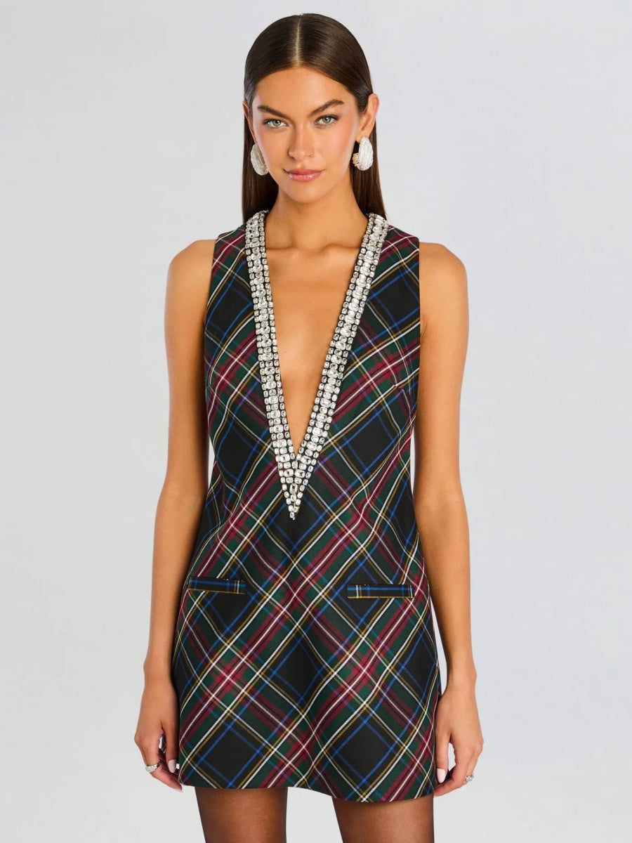 V-neck Rhinestone-studded Sleeveless Temperament Grace Parties Mini&Short Dresses