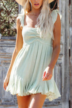 Smocked Square Neck Ruffle Strap Empire Waist Lettuce Hem Mini Dress