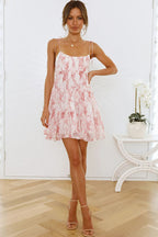 Tie Shoulder Floral Print Tiered Ruffle Mini Dress