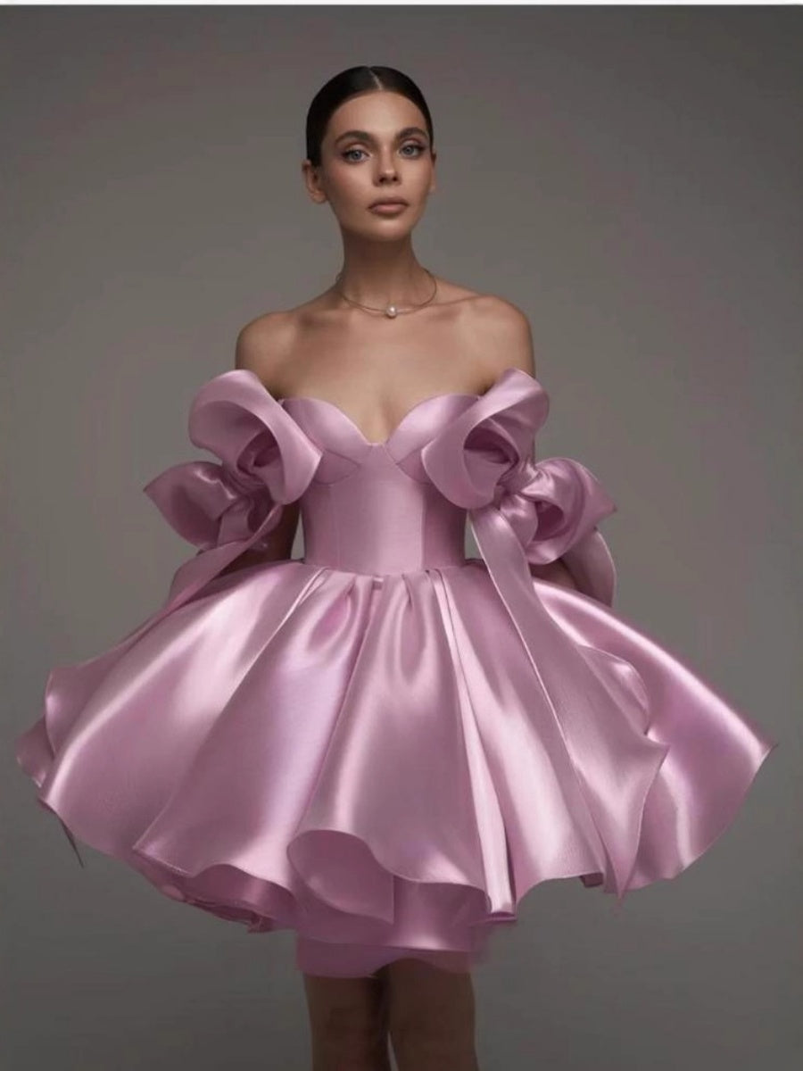Glossy Fabric, Bow Design, Spaghetti Strap Mini Dress
